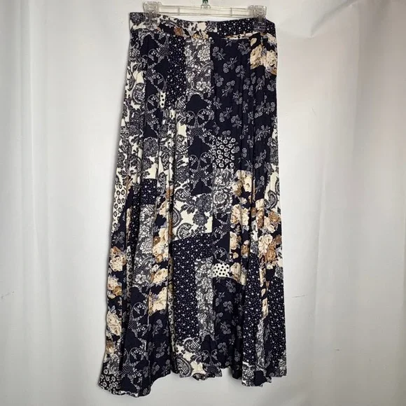 California Influence Vtg 90s Patchwork Paisley Maxi Skirt Button Front 12 Boho - Picture 6 of 9